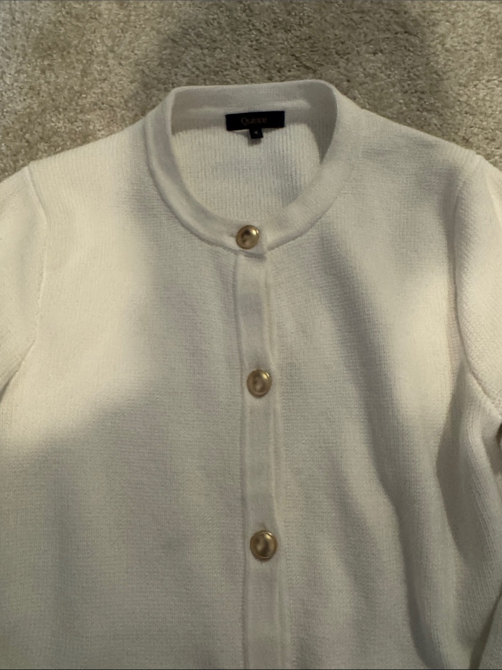 Quince Women's Cream Round-Neck Knit Cardigan with Gold Buttons - Picture 6 of 7